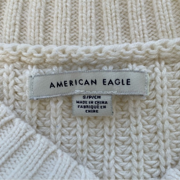 American Eagle Women's Cream Blue Striped Oversized Wide Knitted Sweater SMALL - Picture 4 of 7